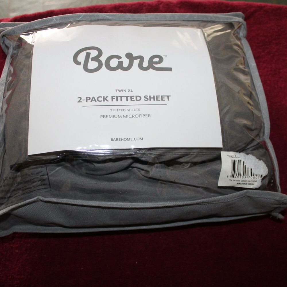 Bare Twin XL 2-Pack Fitted Sheets - Premium Microfiber - Gray